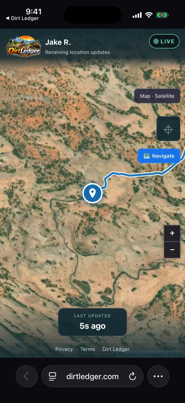 A rider's live location, followed in a web browser